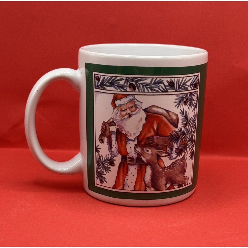 Santa's Friends Mugs Cups Vintage K.I.C. Stoneware Coffee/Tea Set Of 4 Christmas - Picture 7 of 16